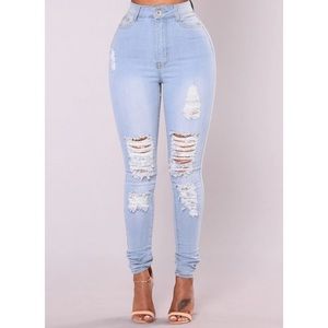 Fashion Nova Blue Distressed Jeans